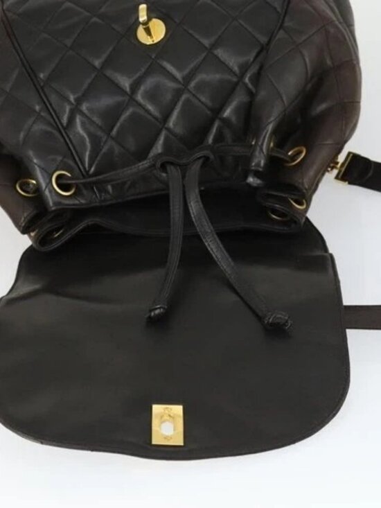 CHANEL Matelasse Backpack Lamb Skin Dark Brown Gold CC Auth ki6346 main image 8